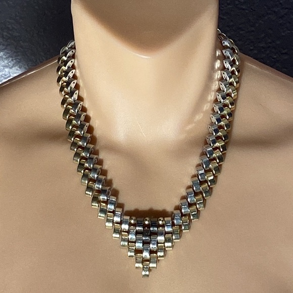 EXPRESS - necklace: signed gold / silver toned linked, adjustable - Picture 2 of 16